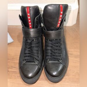 Prada Men's Black Leather Sneakers size 39.5